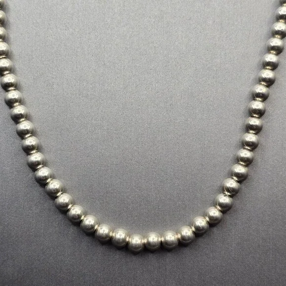 VTG Sterling Silver Southwestern Choker Necklace 14" 4mm Beads Hook Closure - Picture 1 of 8